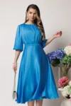 Rochie DY Fashion eleganta din satin bleu cu bust incretit