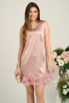 Rochie DY Fashion eleganta din satin roz cu flori maxi din organza