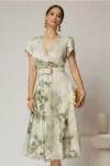 Rochie DY Fashion eleganta din voal satinat cu imprimeuri kaki