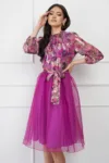 Rochie DY Fashion fucsia cu fusta din organza si imprimeu la bust