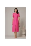 Rochie DY Fashion fucsia de zi de vara cu maneci scurte si nasturi la bust