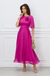Rochie DY Fashion fucsia lunga cu accesoriu la bust