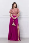 Rochie DY Fashion fucsia lunga cu bust din fir lurex si crepeu maxi