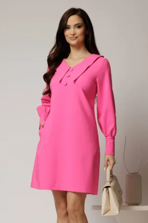 Rochie DY Fashion fucsia scurta cu croi cambrat si guler in colturi