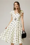Rochie DY Fashion ivoar cu buline si curea in talie