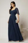 Rochie DY Fashion lunga bleumarin de seara din voal cu decolteu inima