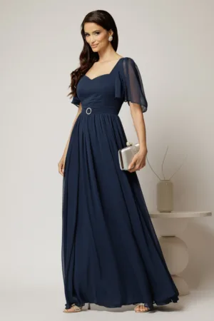 Rochie DY Fashion lunga bleumarin de seara din voal cu decolteu inima