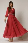 Rochie DY Fashion lunga bordo din voal cu fir lurex