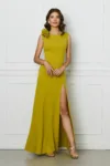Rochie DY Fashion lunga galbena cu floare la umar