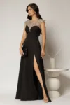 Rochie DY Fashion lunga neagra de seara cu aplicatii la bust