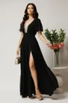 Rochie DY Fashion lunga neagra din voal in clos cu strasuri si tull la decolteu
