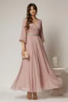 Rochie DY Fashion lunga roz din voal cu fir lurex
