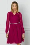 Rochie DY Fashion magenta cu volan si strasuri