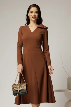 Rochie DY Fashion maro midi cu funda pe umar