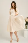 Rochie DY Fashion midi alb in clos cu buline galbene si funda in talie