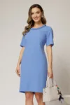 Rochie DY Fashion midi albastra cu impletitura la decolteu si adaos de viscoza