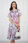 Rochie DY Fashion midi bleu cu imprimeuri florale roz