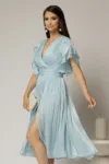Rochie DY Fashion midi bleu cu manecile suprapuse si decolteu petrecut