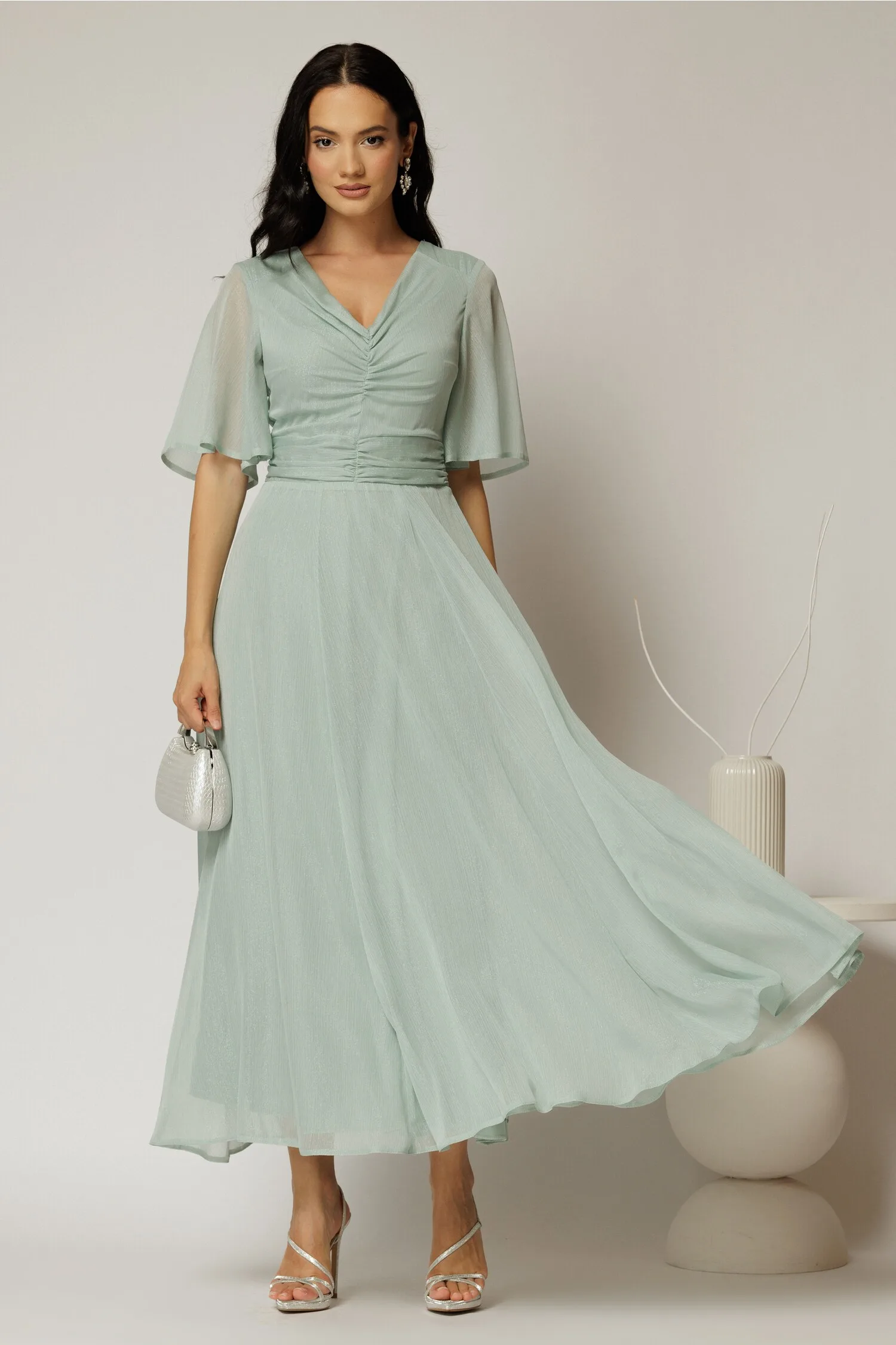 Rochie DY Fashion midi bleu din voal cu fir lurex
