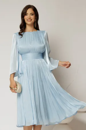Rochie DY Fashion midi bleu din voal peliculizat cu maneci ample