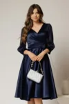 Rochie DY Fashion midi bleumarin din tafta cu maneci din voal cu lurex