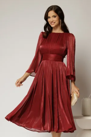 Rochie DY Fashion midi bordo din voal peliculizat cu maneci ample