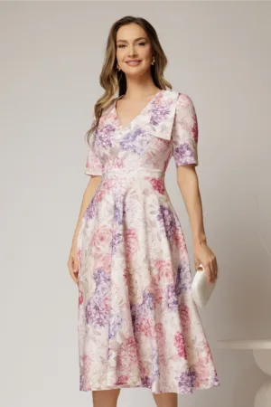 Rochie DY Fashion midi clos cu funda pe umar si print lila