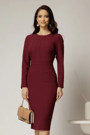 Rochie DY Fashion midi conica magenta office cu nervuri