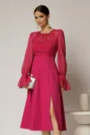 Rochie DY Fashion midi fucsia de ocazie cu voal la bust