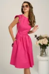 Rochie DY Fashion midi fucsia din poplin in clos cu volane la umeri