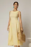 Rochie DY Fashion midi galbena din bumbac cu cret pe solduri