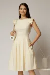 Rochie DY Fashion midi galbena din poplin in clos cu volane la umeri