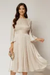 Rochie DY Fashion midi ivoar din voal peliculizat cu maneci ample