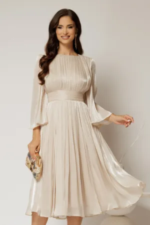 Rochie DY Fashion midi ivoar din voal peliculizat cu maneci ample