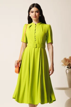 Rochie DY Fashion midi lime in clos din triplu voal cu nasturi la bust si curea in talie