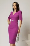 Rochie DY Fashion midi magenta cu maneci lalea si accesoriu talie