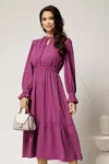 Rochie DY Fashion midi magenta din voal plin cu volan
