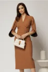 Rochie DY Fashion midi maro conica cu decolteu petrecut si maneci lalea