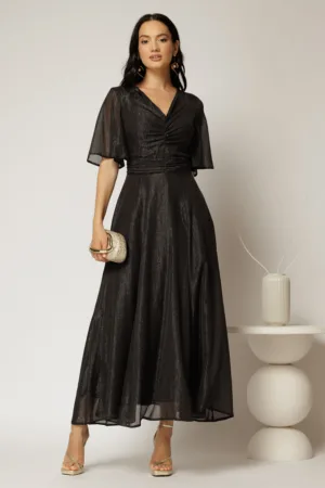 Rochie DY Fashion midi neagra din voal cu fir lurex