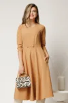 Rochie DY Fashion midi office camel din stofa