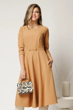 Rochie DY Fashion midi office camel din stofa