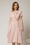Rochie DY Fashion midi roz cu decolteu petrecut si curea in talie