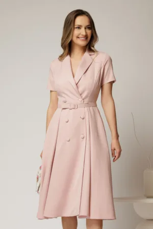 Rochie DY Fashion midi roz cu decolteu petrecut si curea in talie