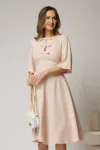 Rochie DY Fashion midi roz cu maneci evazate si funde pe bust
