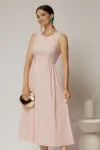 Rochie DY Fashion midi roz din bumbac cu cret pe solduri