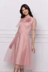 Rochie DY Fashion midi roz din voal cu aplicatie florala