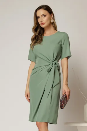 Rochie DY Fashion midi verde cu nod in talie si adaos de viscoza