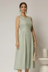 Rochie DY Fashion midi verde fistic din bumbac cu cret pe solduri