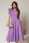 Rochie DY Fashion mov clos cu trandafir la umar si cordon detasabil