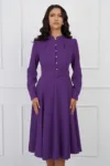 Rochie DY Fashion mov cu nasturi perlati si curea in talie